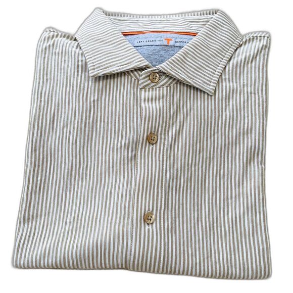 Left Coast Tee NWT Men's Size L Cabo Striped Taupe Long Sleeve Shirt Shaped Fit - Picture 1 of 6